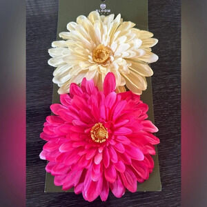 Hair / bag / dress clip big fabric flower .  New. Lemon yellow and bright pink